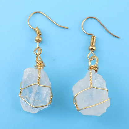 1 pair simple style irregular asymmetrical plating natural stone metal drop earrings