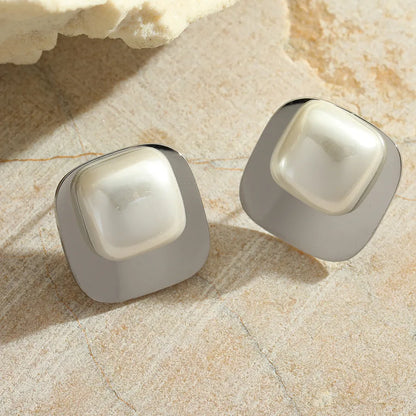 1 Pair Cute Romantic Simple Style Irregular Geometric Plating Inlay 304 Stainless Steel Imitation Pearl 18K Gold Plated Ear Studs