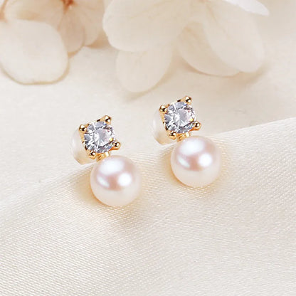 1 Pair Freshwater Pearl Copper Zircon Freshwater pearl earrings Geometric Ear Studs