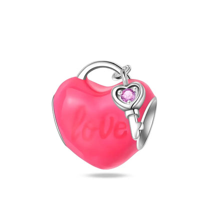 1 Piece 9.4*26.7mm Hole 4~4.9mm Sterling Silver Zircon Heart Shape Key Lock Pendant Jewelry Accessories
