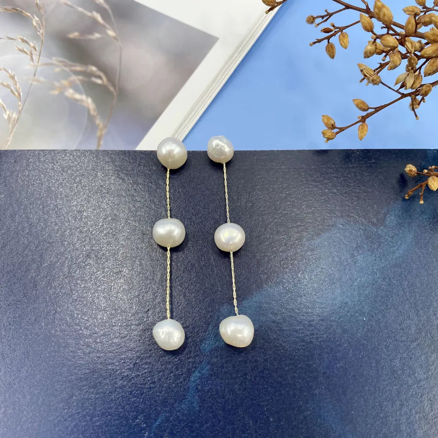 1 Pair Elegant Simple Style Geometric Freshwater Pearl Copper Drop Earrings