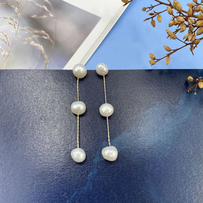 1 Pair Elegant Simple Style Geometric Freshwater Pearl Copper Drop Earrings