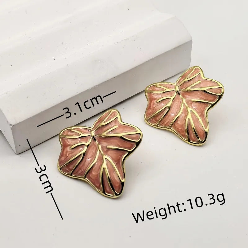 1 Pair Cute Retro Beach Leaves 304 Stainless Steel 18K Gold Plated Butterfly Backs Ear Studs