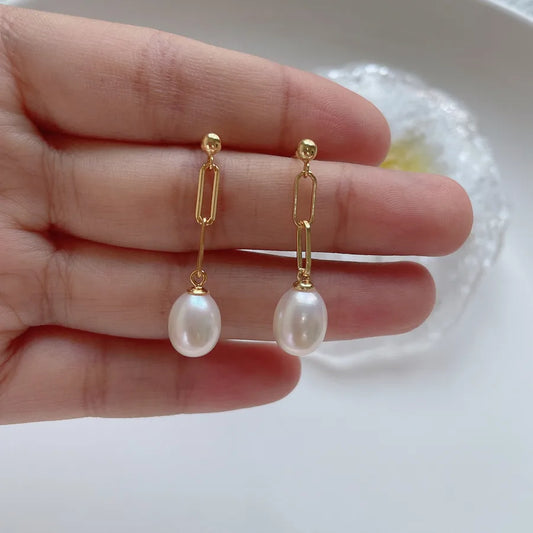 1 Pair 925 Sterling Silver Freshwater Pearl Freshwater Pearl Solid Color Drop Earrings
