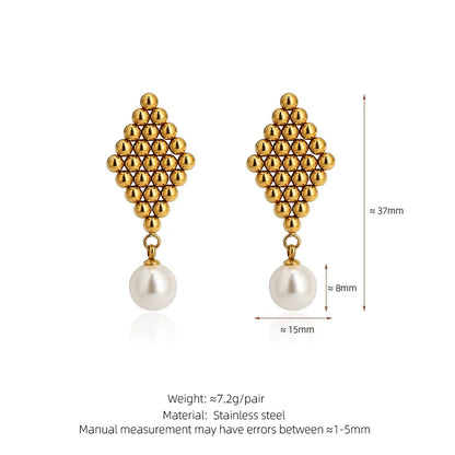 1 Pair Classical Romantic Commute Heart Shape Rhombus Beaded 304 Stainless Steel 18K Gold Plated Drop Earrings