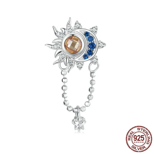 1 Piece 12 * 22mm Hole 4~4.9mm 925 Sterling Silver Zircon White Gold Plated Sun Moon Polished Beads Jewelry Accessories