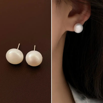1 Pair Solid Color 925 Sterling Silver Freshwater Pearl Ear Studs