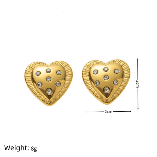 1 Pair Elegant Simple Style Classic Style Heart Shape Plating 304 Stainless Steel Zircon Gold Plated Ear Studs
