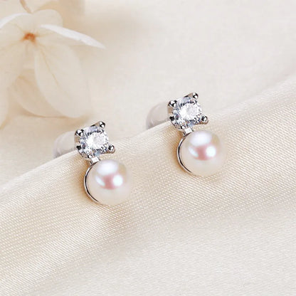 1 Pair Freshwater Pearl Copper Zircon Freshwater pearl earrings Geometric Ear Studs