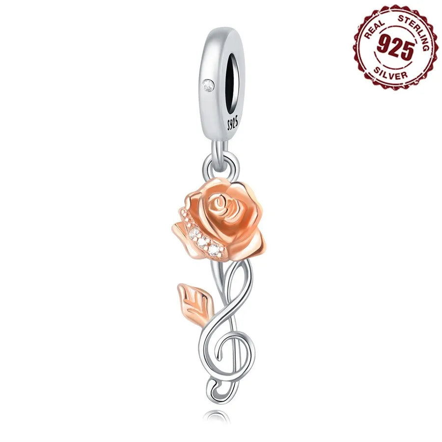 1 Piece 8.8 * 27mm 925 Sterling Silver Zircon Rose Polished Pendant Jewelry Accessories