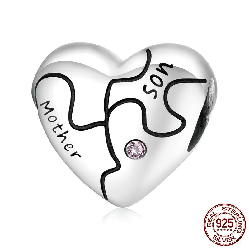 1 Piece 925 Sterling Silver Zircon Human Letter Heart Shape Polished Beads Jewelry Accessories