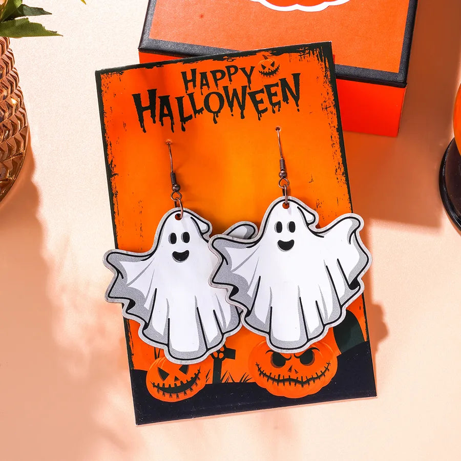 1 Pair Halloween Hip-Hop Funny ghost Spider Skull Wood Drop Earrings