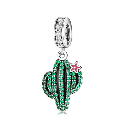 1 Piece 925 Sterling Silver Zircon Cactus Flower Pendants
