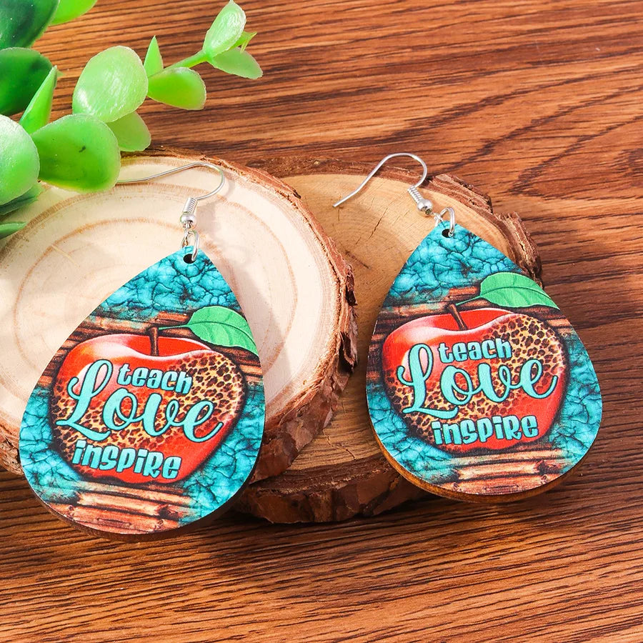 1 pair vintage style letter pencil alloy wood drop earrings