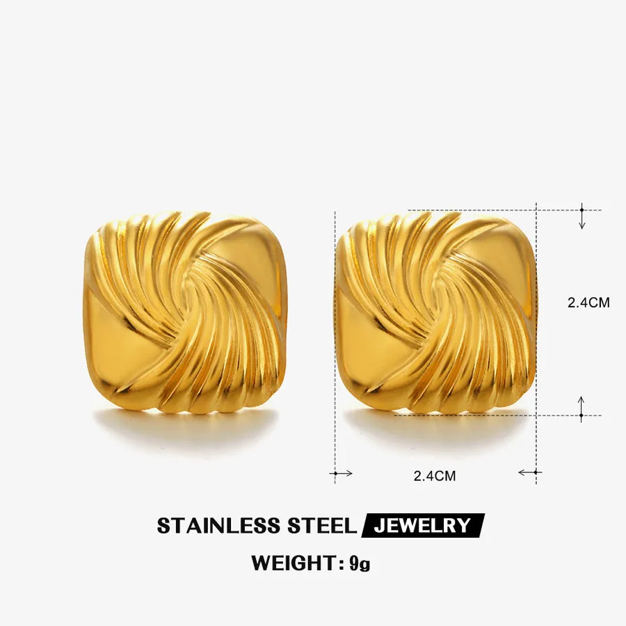 1 Pair Casual Elegant Hip-Hop Square Lines 304 Stainless Steel 18K Gold Plated Ear Studs