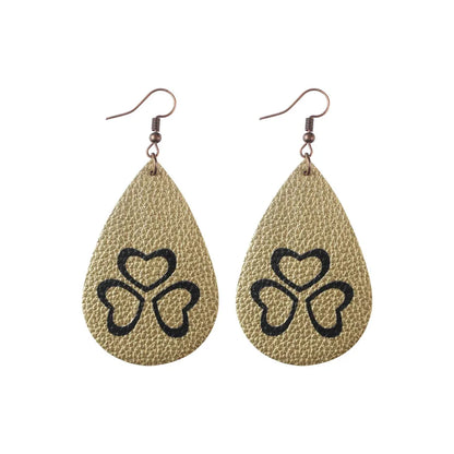 1 pair fashion four leaf clover water droplets pu leather st. patrick women's drop earrings