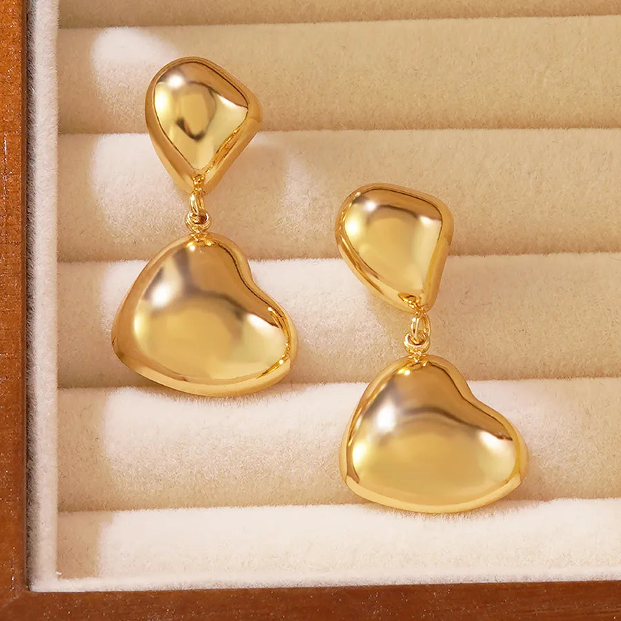 1 Pair Wedding Vacation French Style Asymmetrical Irregular Heart Shape 304 Stainless Steel Imitation Gold  Drop Earrings