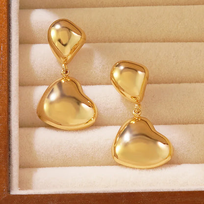 1 Pair Wedding Vacation French Style Asymmetrical Irregular Heart Shape 304 Stainless Steel Imitation Gold  Drop Earrings