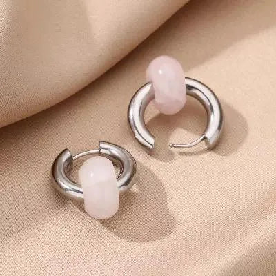 1 Pair Vintage Style Geometric Plating 304 Stainless Steel natural stone 18K Gold Plated Earrings