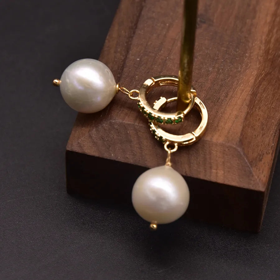 1 Pair Freshwater Pearl Zircon Freshwater pearl earrings Round Drop Earrings