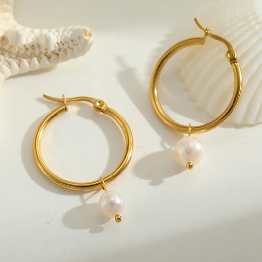 1 Pair Casual Elegant Cute Geometric Plating Inlay 304 Stainless Steel Imitation Pearl 18K Gold Plated Earrings