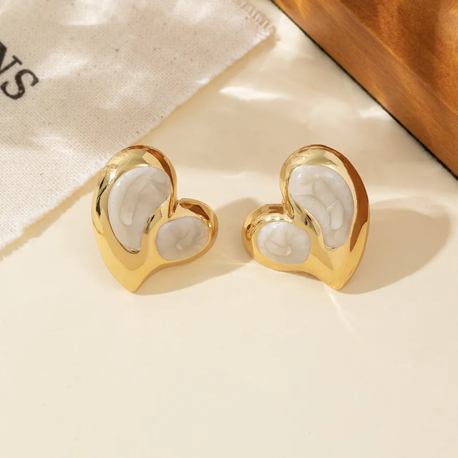 1 Pair Elegant Cute Simple Style Heart Shape Enamel Plating 304 Stainless Steel Ear Studs