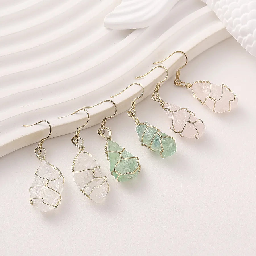 1 Pair Elegant Lady Temperament Gravel natural stone Copper Natural Stone