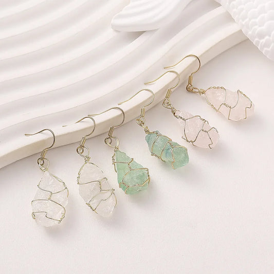 1 Pair Elegant Lady Temperament Gravel natural stone Copper Natural Stone