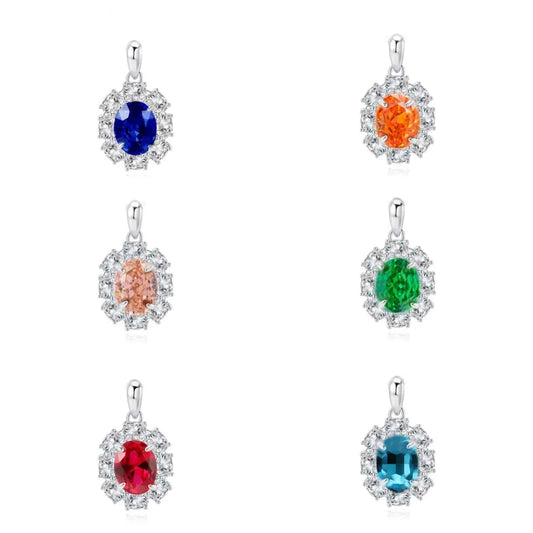 1 Piece 925 Sterling Silver Zircon White Gold Plated Platinum Plated Rhodium Plated Oval Pendant Jewelry Accessories