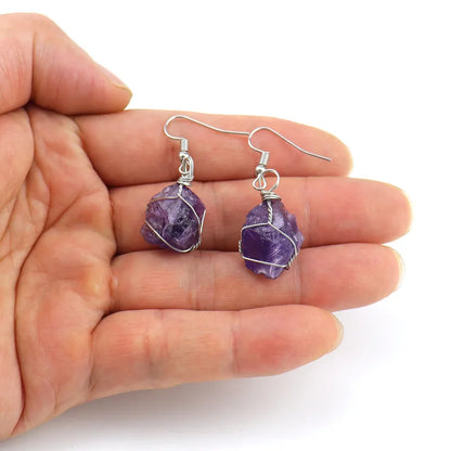 1 pair retro geometric natural stone plating metal drop earrings