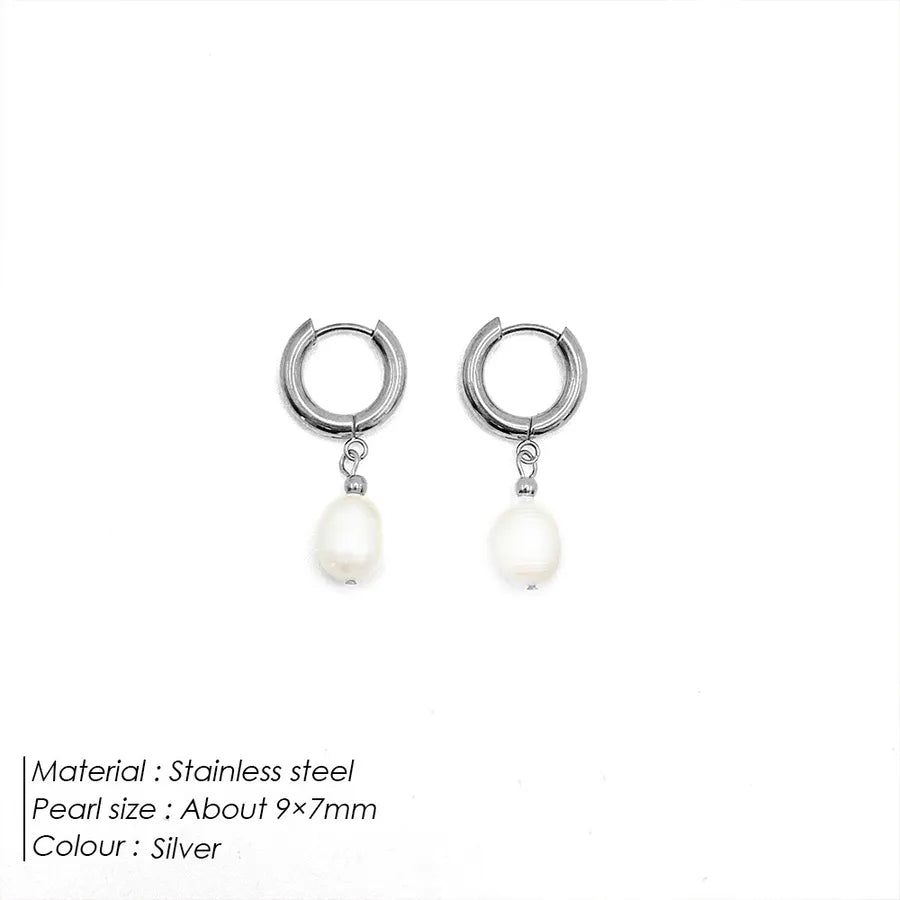 1 Pair Elegant Geometric 316 Stainless Steel  Freshwater Pearl Drop Earrings