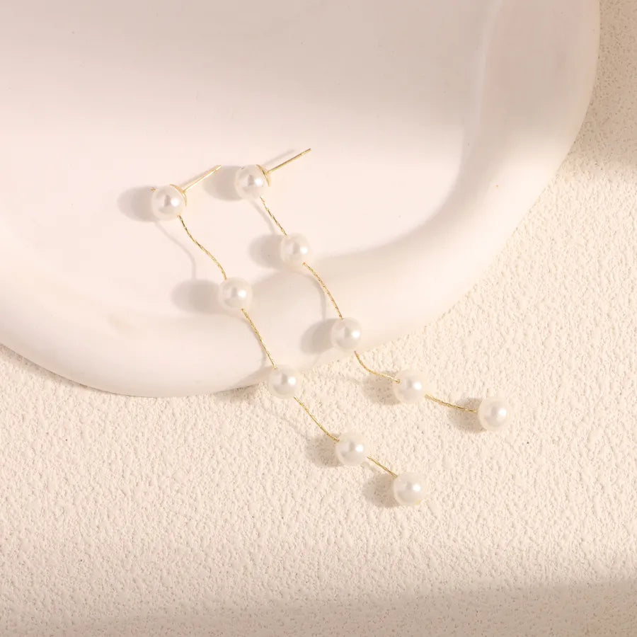 1 Pair Elegant Simple Style Geometric Freshwater Pearl Copper Drop Earrings
