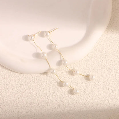 1 Pair Elegant Simple Style Geometric Freshwater Pearl Copper Drop Earrings