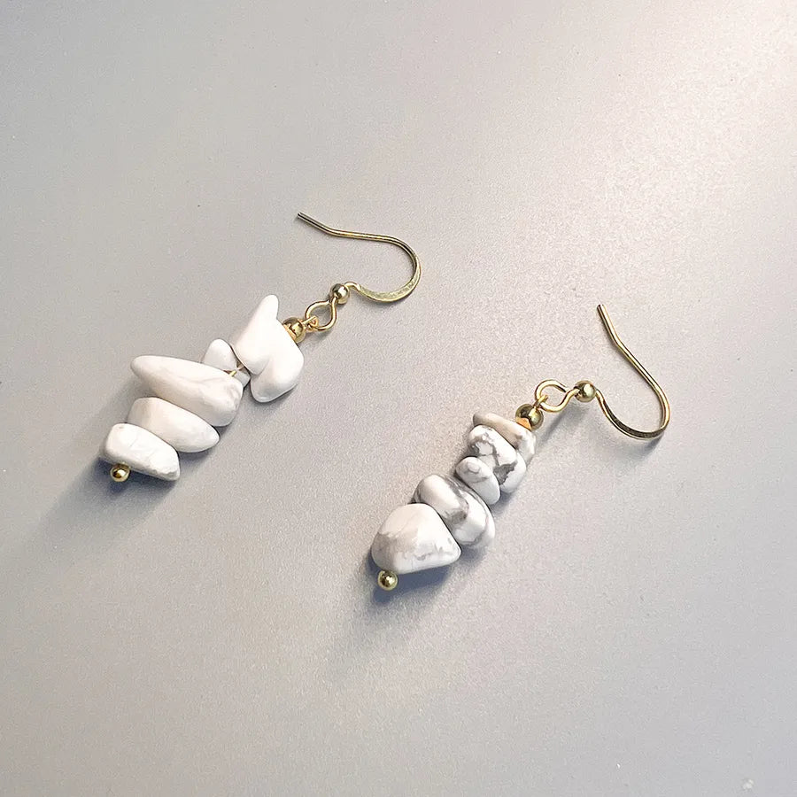 1 pair bohemian irregular geometric stainless steel natural stone drop earrings