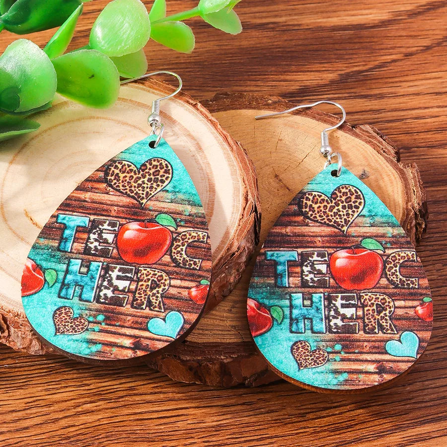 1 pair vintage style letter pencil alloy wood drop earrings