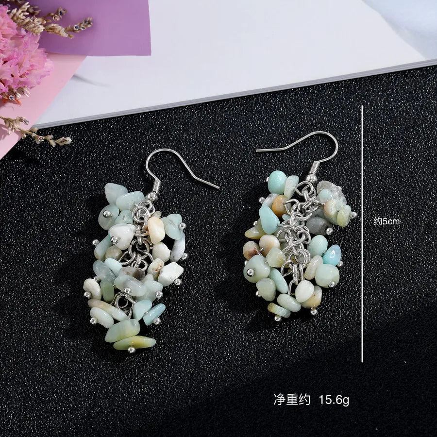 1 pair retro printing natural stone crystal drop earrings