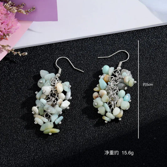 1 pair retro printing natural stone crystal drop earrings