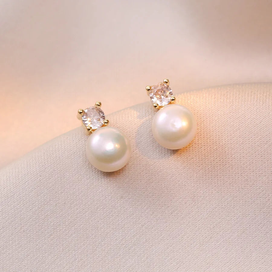 1 Pair Elegant Pearl Freshwater Pearl Copper Earrings