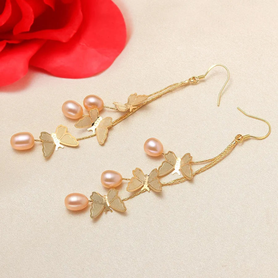 1 Pair Freshwater Pearl Copper Freshwater Pearl Water Droplets Drop Earrings