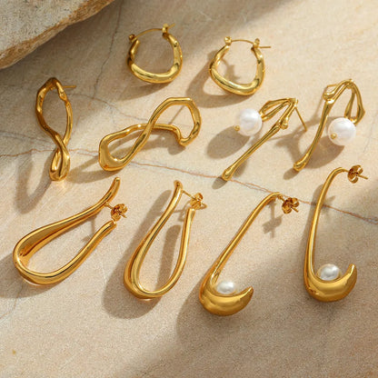 1 Pair Cute Romantic Simple Style Irregular Geometric Plating Inlay 304 Stainless Steel Imitation Pearl 18K Gold Plated Ear Studs