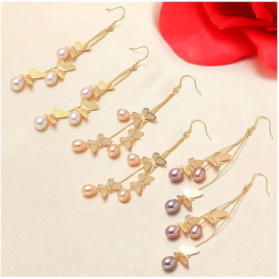 1 Pair Freshwater Pearl Copper Freshwater Pearl Water Droplets Drop Earrings