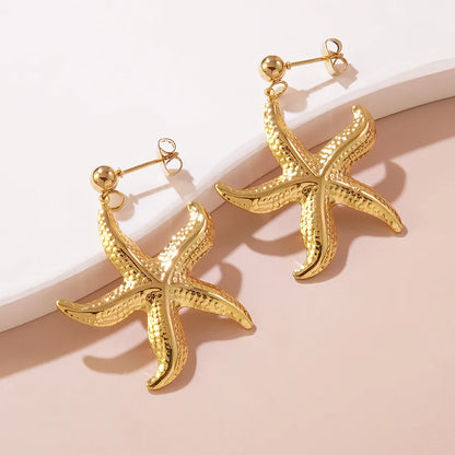 1 Pair Cute Novelty Beach Starfish 304 Stainless Steel Imitation Gold  Ear Studs