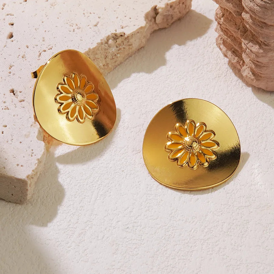 1 Pair Casual Elegant Princess Flower 304 Stainless Steel Imitation Gold  Ear Studs