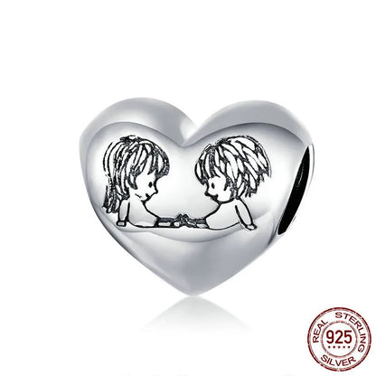 1 Piece 925 Sterling Silver Zircon Human Letter Heart Shape Polished Beads Jewelry Accessories