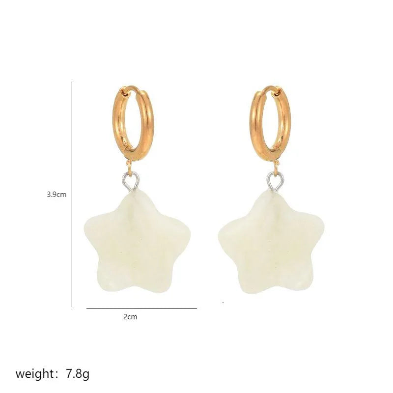 1 Pair Commute Star Enamel Plating Stainless Steel natural stone 18K Gold Plated Earrings