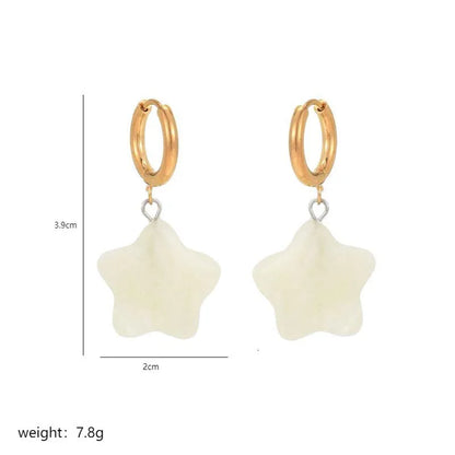 1 Pair Commute Star Enamel Plating Stainless Steel natural stone 18K Gold Plated Earrings