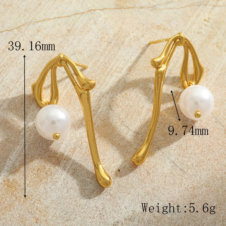 1 Pair Cute Romantic Simple Style Irregular Geometric Plating Inlay 304 Stainless Steel Imitation Pearl 18K Gold Plated Ear Studs