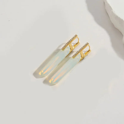 1 Pair Elegant Simple Style Commute Irregular Inlay natural stone Copper Zircon 14K Gold Plated Earrings
