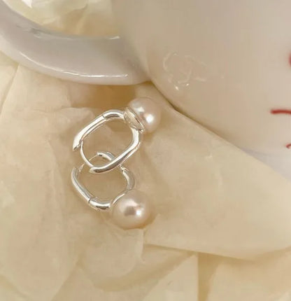 1 Pair 925 Sterling Silver Freshwater Pearl Square Earrings