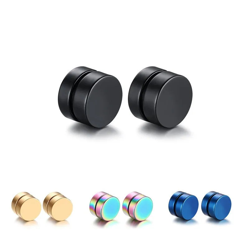 1 pair simple style round titanium steel plating men's ear clips